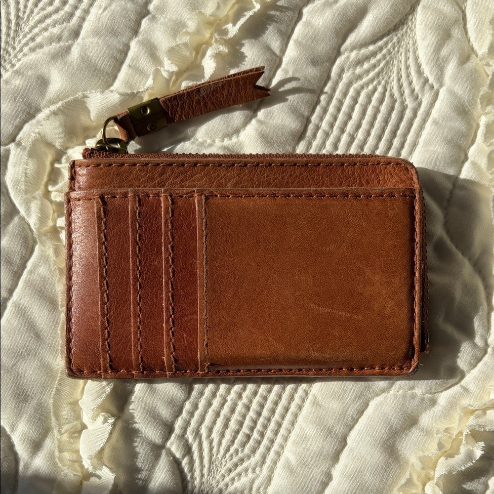 Madewell Tan Leather Zip Card Wallet